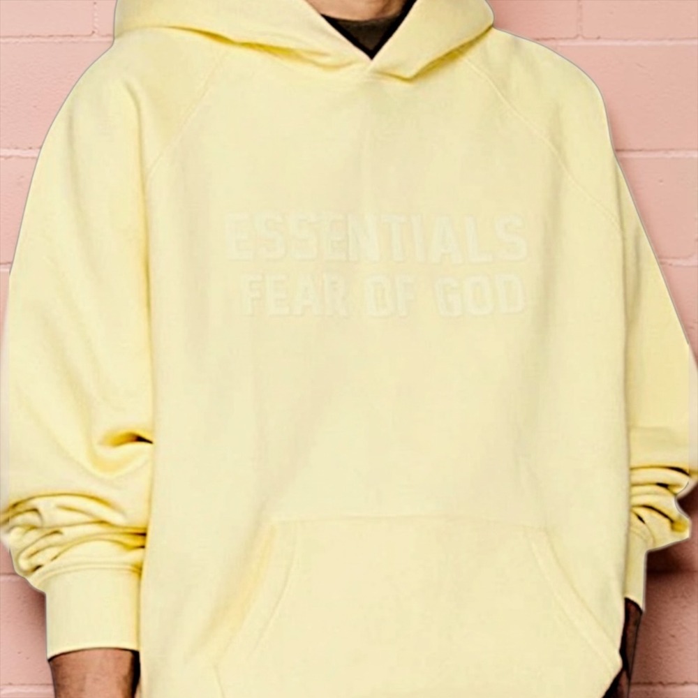 Fear of‎ God Essentials Hoodie Butter Yellow Embossed Logo Streetwear Sweatshirt - Picture 3 of 11